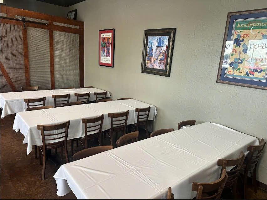 Banquet room, laid for service